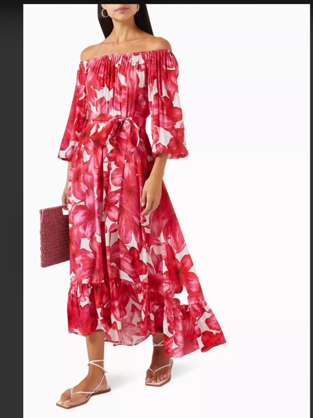 Off-Shoulder Pink Floral High-Low Dress